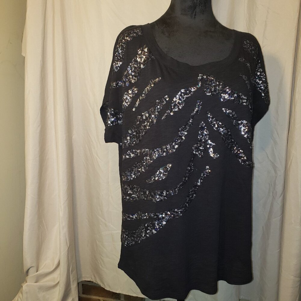 Express Black Sequin Zebra Print Top - Size M